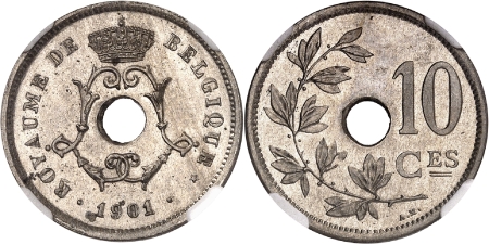 Léopold II (1865-1909) - Epreuve sur flan bruni en cupro-nickel du 10 centimes - 1901