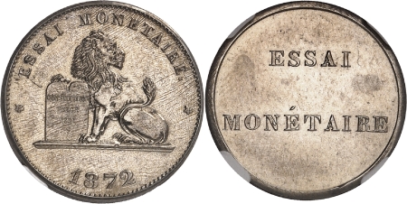Léopold II (1865-1909) - Essai piéfort sur flan bruni en argent du 2 centimes - 1872