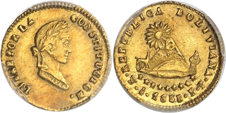 République (1825 à nos jours) - 1/2 escudo or - 1855 PTS FP Potosi
