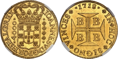 Jean V (1706-1750) - 4.000 reis or - 1718 B Bahia