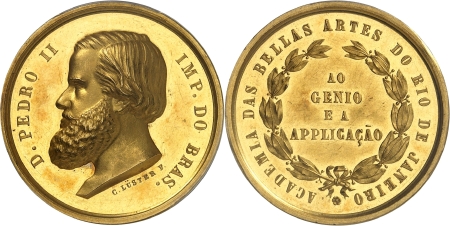 Pierre II (1831-1889) - Médaille en or de l'académie des arts de Rio  - Non daté (1881)