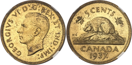 Georges VI (1936-1952) - Epreuve en laiton de la 5 cents - 1937 Paris