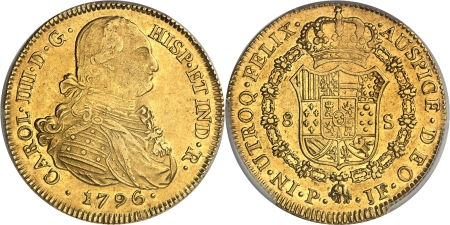 Charles IV (1788-1808) - 8 escudos or - 1796 P JF Popayán