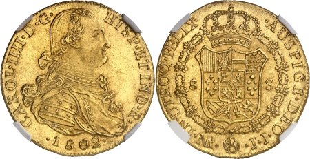 Charles IV (1788-1808)  - 8 escudos or - 1802 NR JJ Santa Fe (Bogotá) 