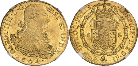 Charles IV (1788-1808)  - 8 escudos or - 1804 P JF Popayán