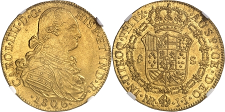 Charles IV (1788-1808)  - 8 escudos or - 1806 NR JJ Santa Fe (Bogotá)