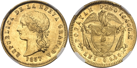 République de Nouvelle-Grenade (1831-1858) - 10 pesos or - 1857 Popayán