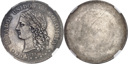 Etats-Unis de Colombie (1863-1886) - Essai uniface en bronze argenté de l’avers du peso - 1873 Paris
