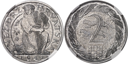Ante Pavelic (1941-1945) - Epreuve en aluminium de la 2 kune en zinc - 1941