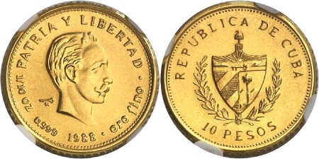 République de (1962 à nos jours) - Piéfort du 10 pesos or - 1988