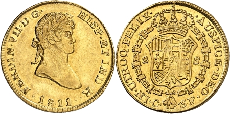 Ferdinand VII (1808-1833) - 2 escudos or - 1811 Tarragone ou Majorque