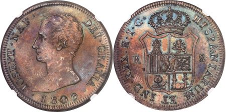 Joseph Napoléon (1808-1814) - Epreuve en bronze du 8 réales argent - 1809 IG Madrid