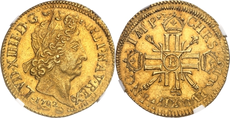 Louis XIV (1643-1715)  - Double louis d'or aux 8 L et aux insignes - 1702 B Rouen - Réformation