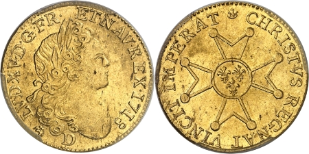 Louis XV (1715-1774) - Louis d'or à la croix du Saint-Esprit - 1718 D Lyon