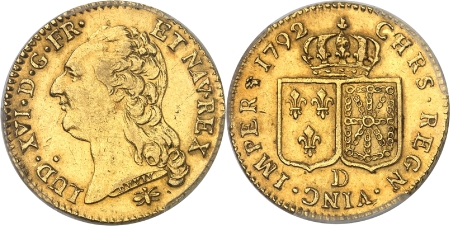 France Louis XVI (1774-1792) Louis d'or à la tête nue - 1792 D Lyon - 2ème semestre