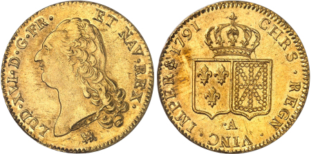 France - Louis XVI (1774-1792) - Période Révolutionnaire (1789-1793)  Double louis d'or à la tête nue - 1791 .A (A pointé) Paris - 2ème semestre