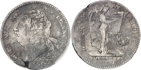 Constitution (1791-1792) - Ecu de 6 livres type "Français" - 1792 BB Strasbourg An 4 - 2ème semestre