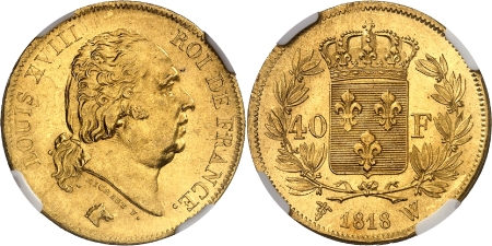 Louis XVIII (1814-1824) - 40 francs or - 1818 W Lille