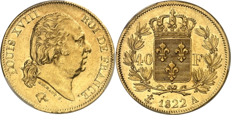 Louis XVIII (1814-1824) - 40 francs or - 1822 A Paris
