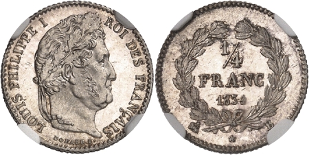 Louis-Philippe Ier (1830-1848)  - 1/4 de franc - 1834 B Rouen