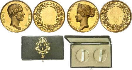 Henri V (1820-1883) - Coffret de 2 médailles en or - 1842 - GAYRARD
