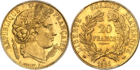 IIème République (1848-1852) - 20 francs or Cérès - 1851 A Paris