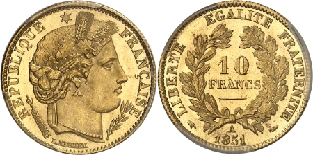 IIème République (1848-1852) - 10 francs or Céres - 1851 A Paris