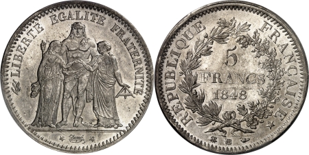 IIème République (1848-1852) - 5 francs - 1848 BB Strasbourg