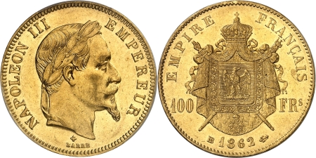 Napoléon III (1852-1870) - 100 francs or - 1862 BB Strasbourg