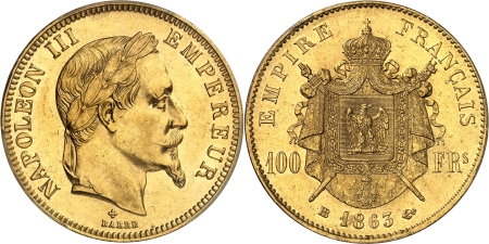 Napoléon III (1852-1870) - 100 francs or - 1863 BB Strasbourg