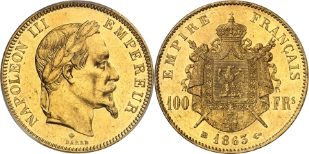 Napoléon III (1852-1870) - 100 francs or - 1863 BB Strasbourg