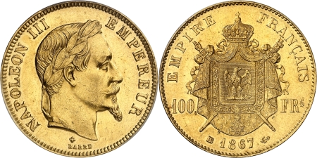 Napoléon III (1852-1870) - 100 francs or - 1867 BB Strasbourg