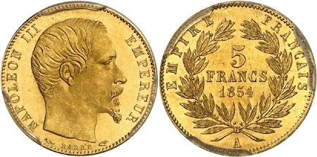 Napoléon III (1852-1870) - 5 francs or petit module - 1854 A Paris