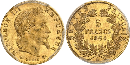 Napoléon III (1852-1870) - 5 francs or - 1864 A Paris