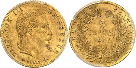 Napoléon III (1852-1870)  - 5 francs or - 1866 A Paris