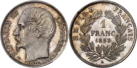 Napoléon III (1852-1870)  - Epreuve en argent sur flan bruni du 1 franc - 1853 A Paris