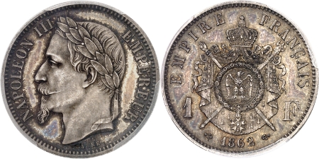 Napoléon III (1852-1870) - Essai en argent du franc tranche lisse - 1862 E Paris