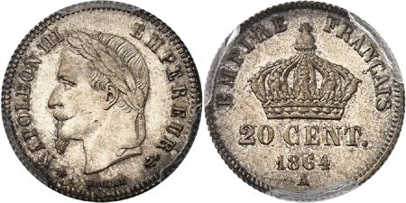Napoléon III (1852-1870) - 20 centimes petit module - 1864 A Paris