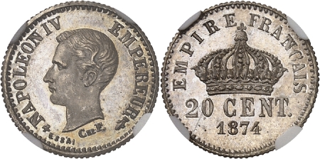 Napoléon IV  - Essai sur flan bruni du 20 centimes - 1874