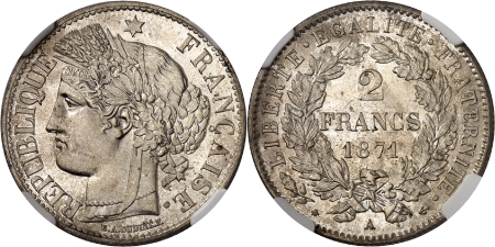 Gouvernement de Défense Nationale (1870-1871) - 2 francs Cérès avec légende - 1871 A Paris