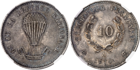 Gouvernement de Défense Nationale (1870-1871) - Epreuve en argent du 10 centimes - 1870 A Paris