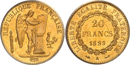 IIIème République (1871-1940)  - 20 francs or Génie - 1893 A Paris