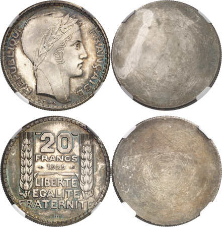 IIIème République (1871-1940) - Épreuves unifaces en argent de la 20 francs Turin - 1929 Paris