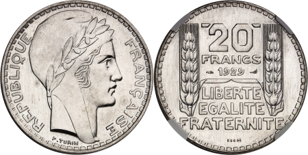 IIIème République (1871-1940) - Essai-piéfort en argent de la 20 francs Turin - 1929