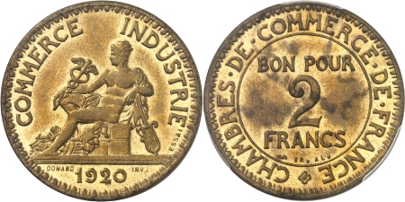 IIIème République (1871-1940) - Essai-piéfort du 2 francs Chambres de Commerce - 1920