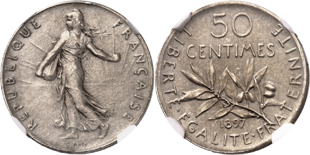 IIIème République (1871-1940) - Piéfort sur flan bruni mat du 50 centimes Semeuse - 1897