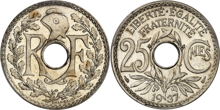 IIIème République (1871-1940) - Epreuve en maillechort de la 25 centimes Lindauer - 1937