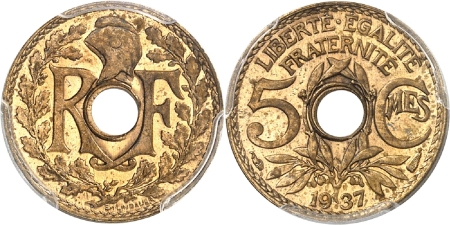 IIIème République (1871-1940) - Epreuve en bronze-aluminium de la 5 centimes Lindauer - 1937