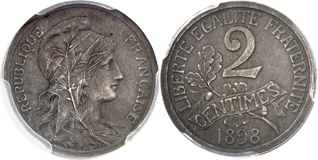 IIIème République (1871-1940) - Epreuve en argent sur flan bruni mat de la 2 centimes Dupuis - 1898