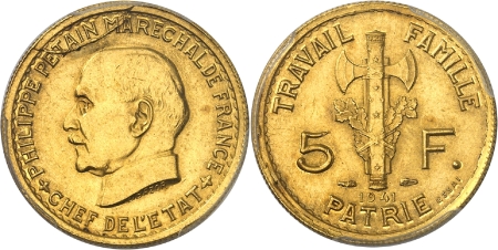 Etat Français (1940-1944) - Essai en or du 5 francs Pétain - 2ème type - 1941 - Bazor
